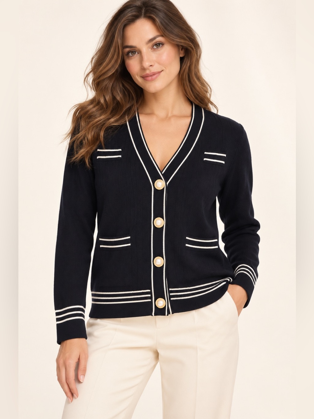Nanette Lepore Pearl Button Contrast Trim Cardigan Size Small
